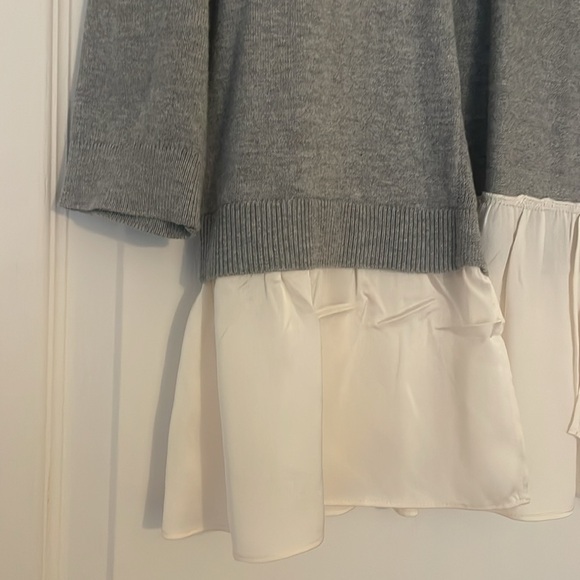 NWOT LOFT Gray/Off White Satin Trim Open Front Cardigan - Picture 6 of 9